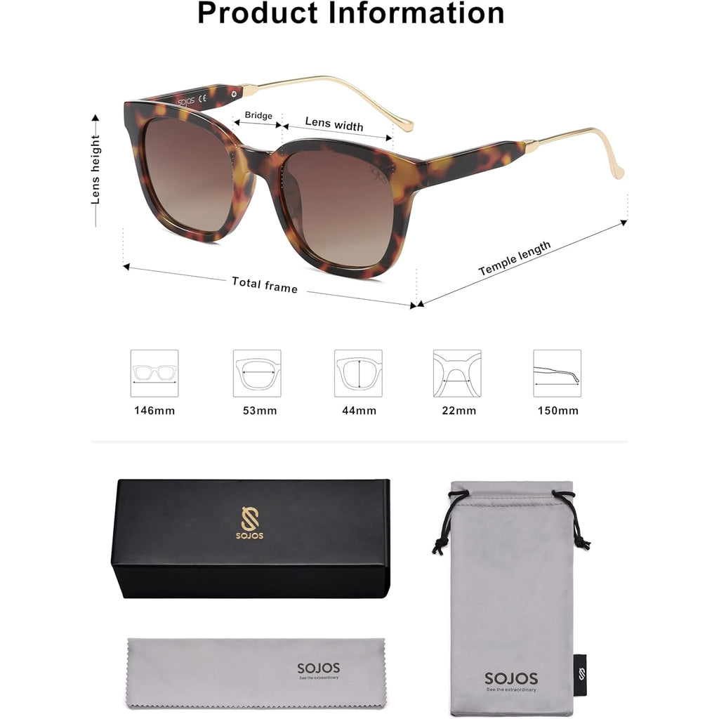 SOJOS Classic Square Polarized Sunglasses Womens Mens Retro Trendy UV400 Sunnies SJ2050