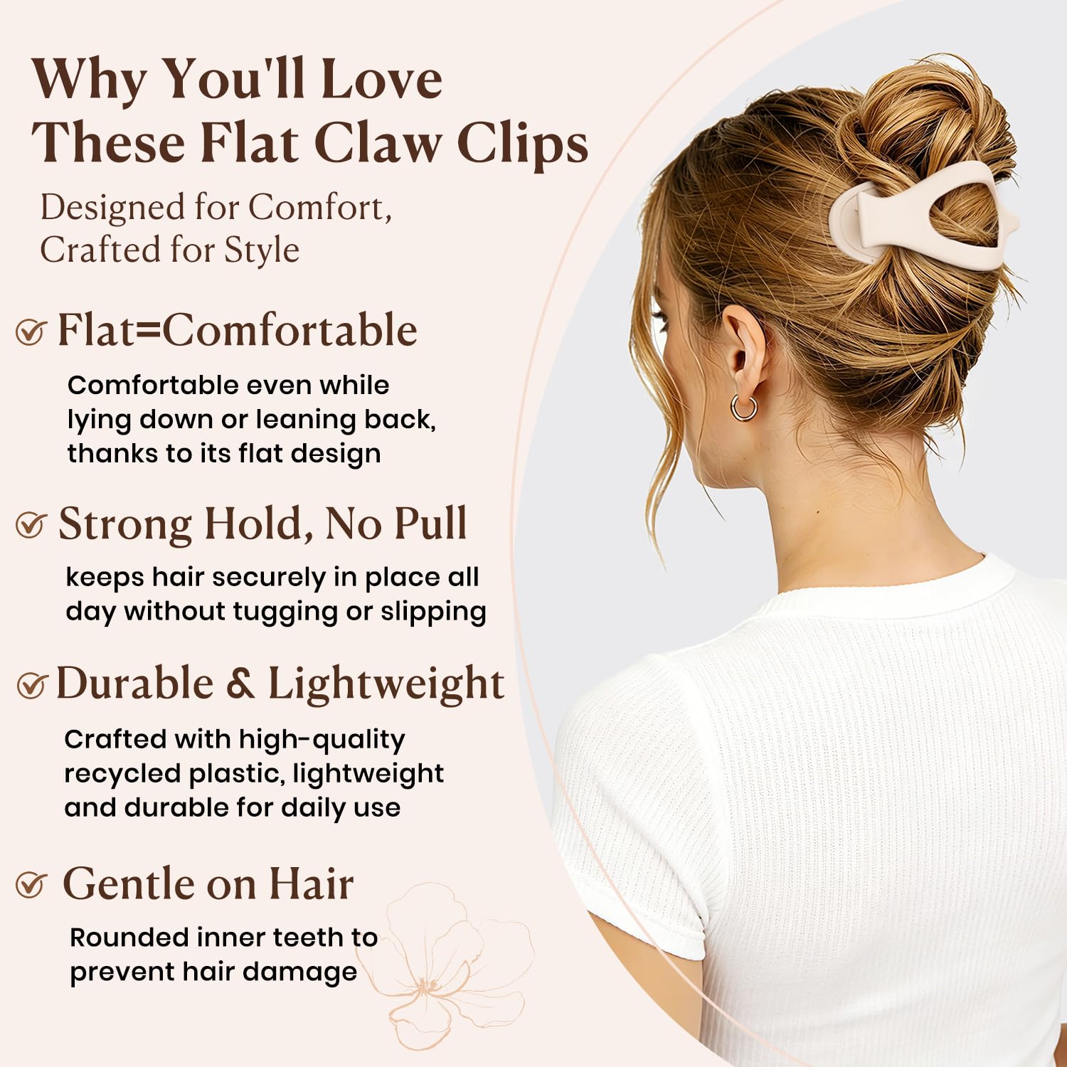 6 Pcs Flat Hair Clips For Women - French Concord Large Flat Claw Clips For Thick Thin Hair, Comfortable Curved Lay Down Duckbill Clips, Matte Non-Slip Strong Hold Hair Accessories, Tortoise & Black