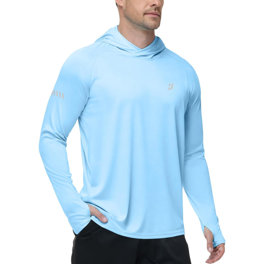 Roadbox Upf 50+ Mens Sun Hoodie, Long Sleeve Uv Protection Fishing Shirt With Pocket, Outdoor Running Athletic Rash Guard