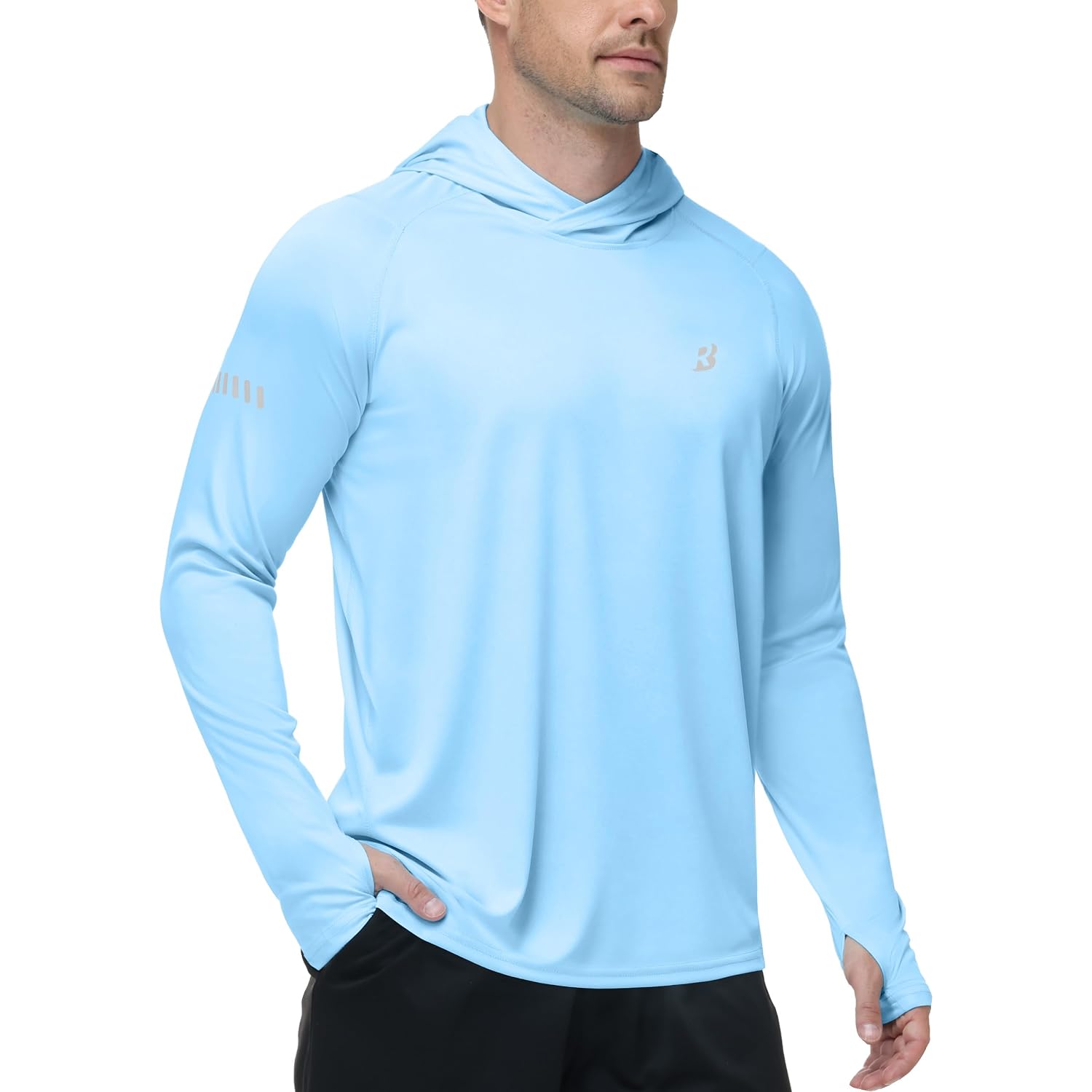 Roadbox Upf 50+ Mens Sun Hoodie, Long Sleeve Uv Protection Fishing Shirt With Pocket, Outdoor Running Athletic Rash Guard