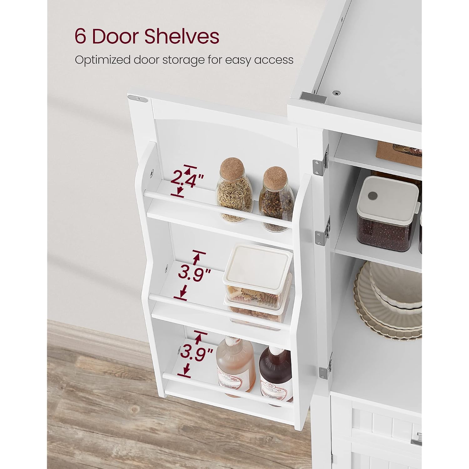 Vasagle Pantry Cabinet, Tall Storage Cabinet With Drawer, 71.7-Inch | Freestanding Cupboard With 2 Cabinets, 4 Adjustable Shelves, 6 Door Shelves, White, Ubbc561P31V2