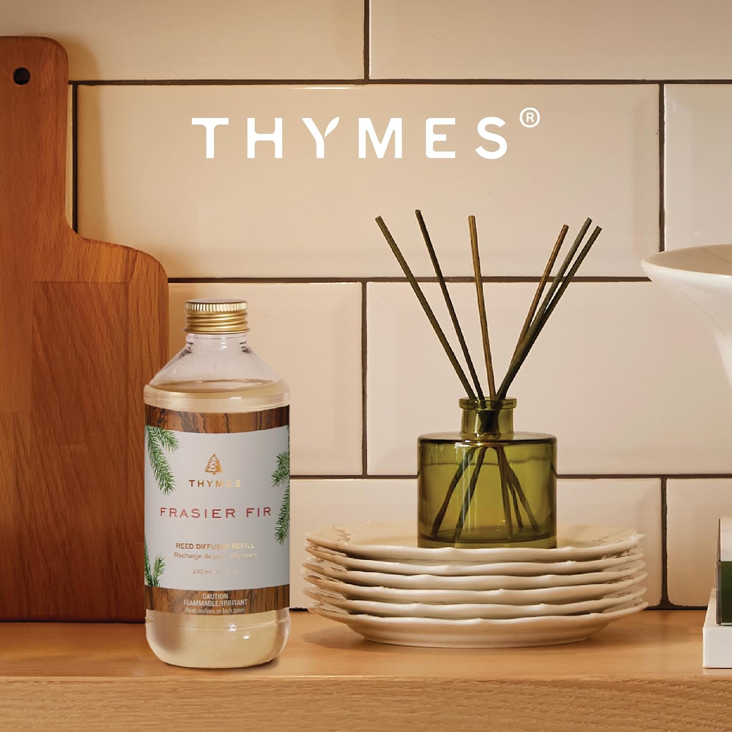 Thymes Reed Diffuser Oil Refill – Fragrance Oil For Diffuser Refill – Flameless Home Fragrance Products – Home Luxury Scents With Notes Of Crisp Fir, Cedarwood & Sandalwood (Frasier Fir, 7.75 Fl Oz)