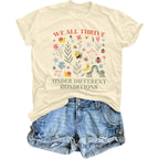Women's Special Education Teacher Shirt Floral Mental Health Shirt Neurodiversity Tshirt Graphic Short Sleeve Top We All Thrive