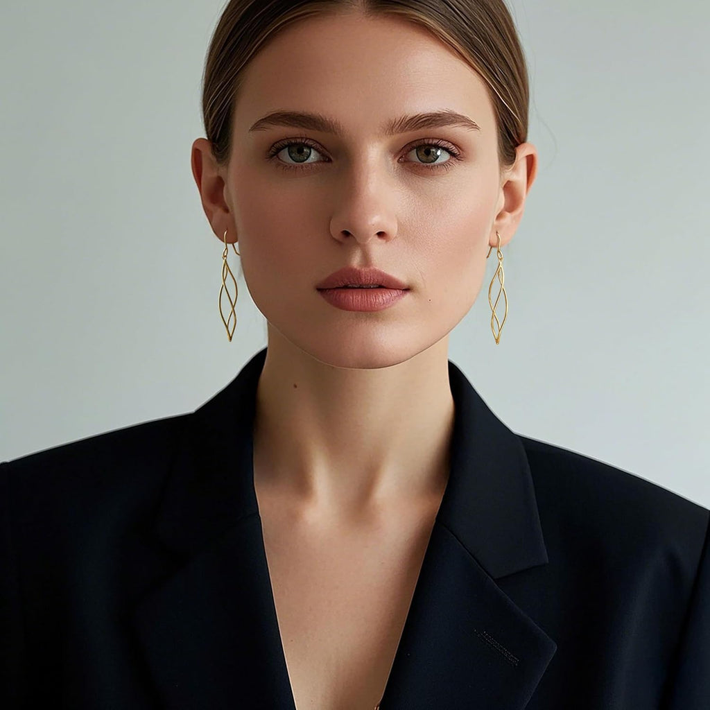 Gold Dangle Earrings 14K Gold Earrings for Women Dangling Earring Sleek Minimalist Twisted Lines Drop Earring for Women Trendy