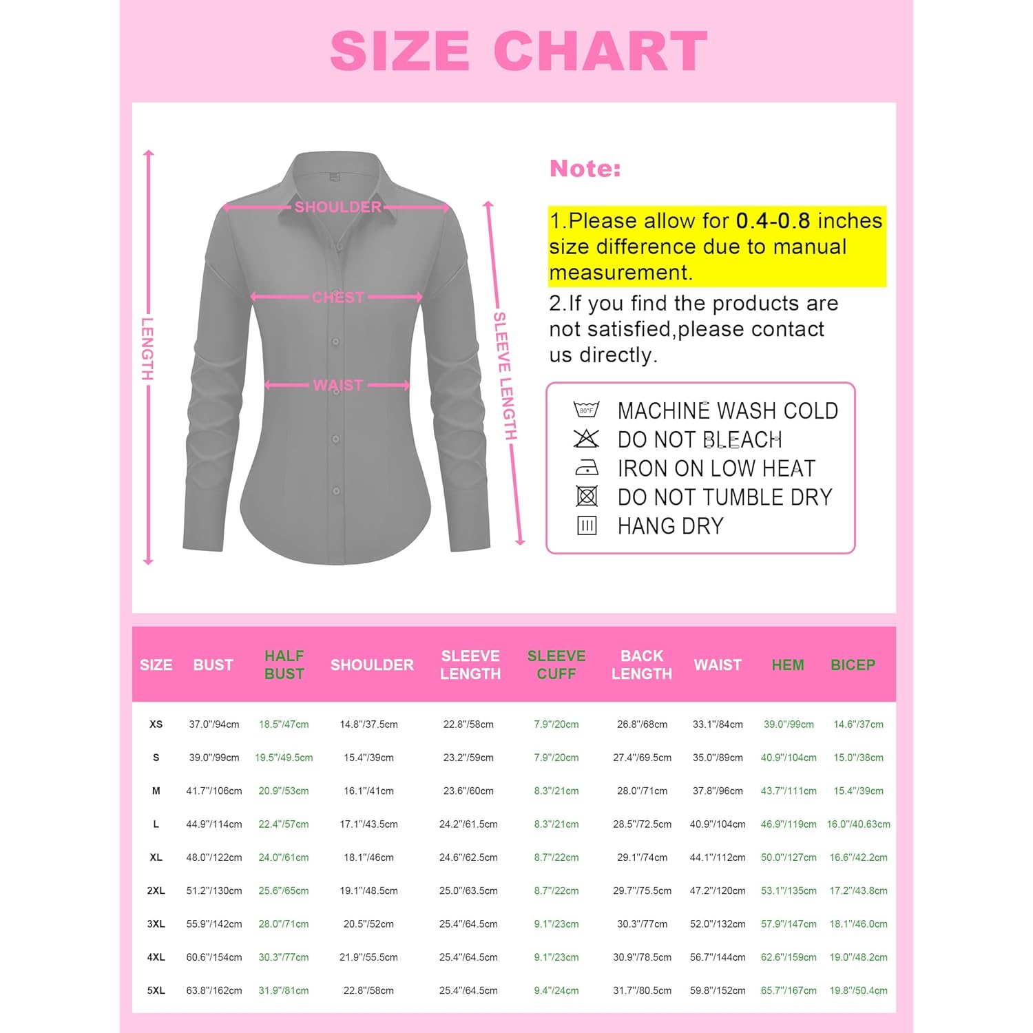 Women's Button Down Shirts Long Sleeve Dress Shirts Wrinkle Free Collared Work Office Solid Blouses Corset Tops