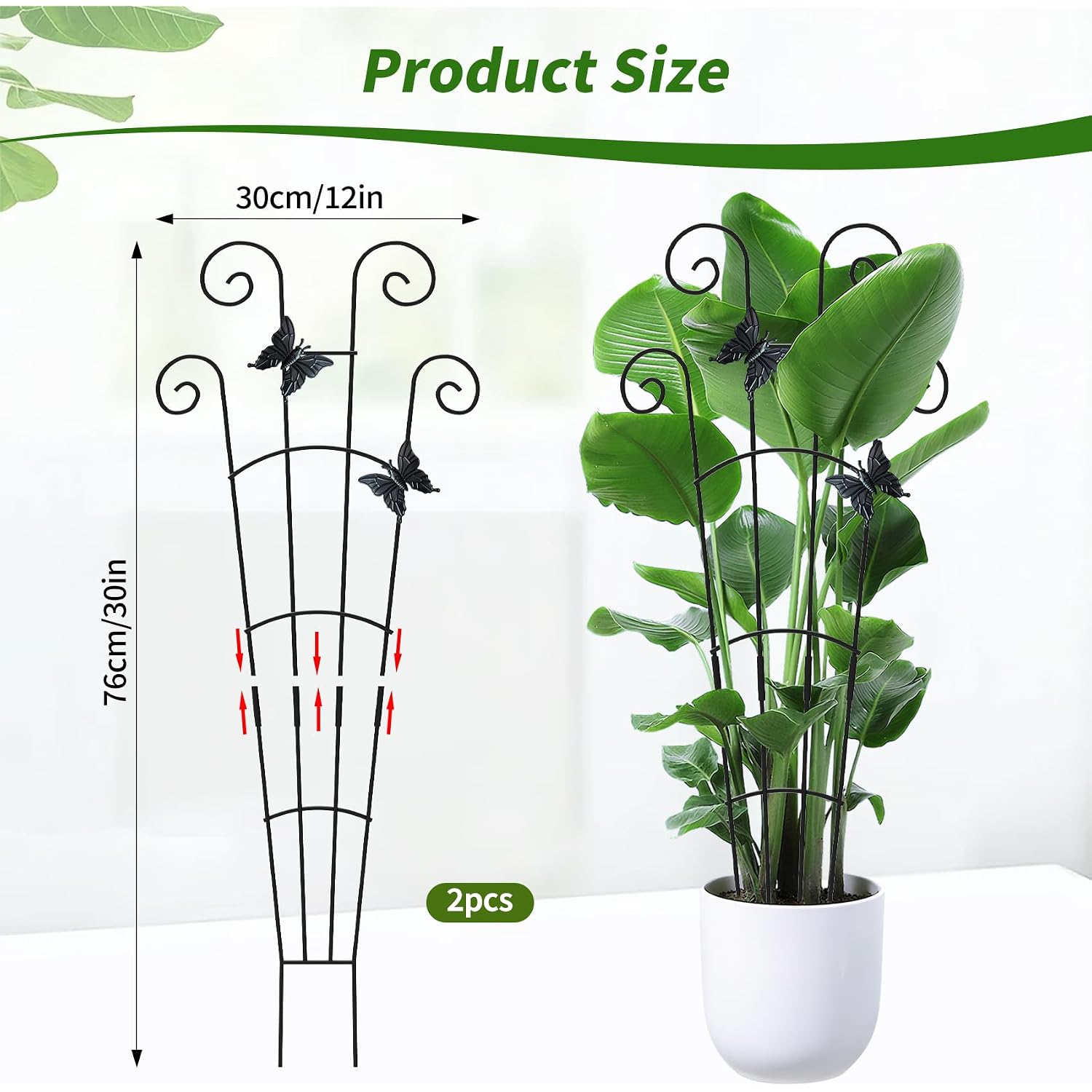 2 Pack 30 Inch Taller Plant Trellis For Potted Climbing Plants Indoor,Expandable Metal Garden Trellis For Climbing Plants,Flowers Vine Ivy, Sturdy Houseplant Support For Potted Plants With Ties