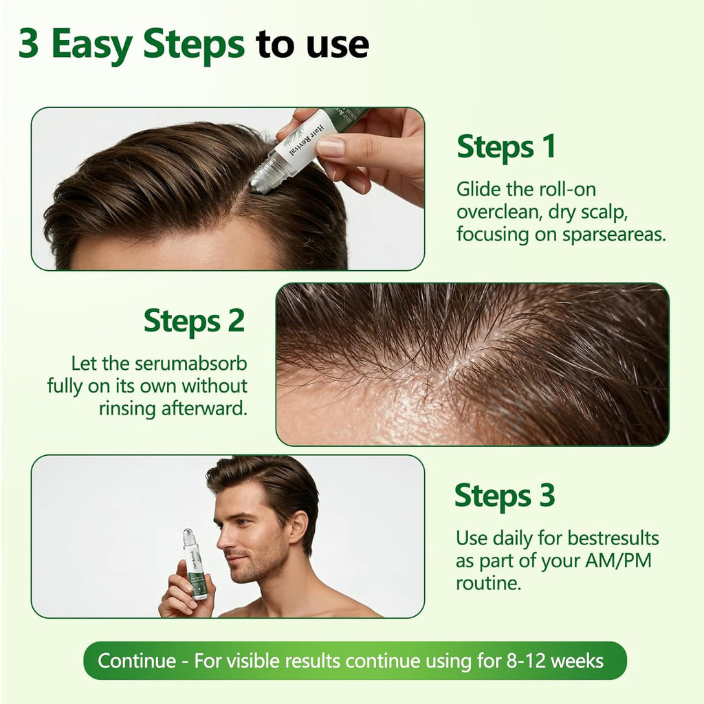 Hair Growth Serum Roll-On, Reduces Hair Shedding & Strengthens Roots, Helps Support Thicker, Fuller Hair, 3% Rosemary, 2% Ginger, 1.5% Pea Extract, 0.85 Fl Oz (Pack of 2)