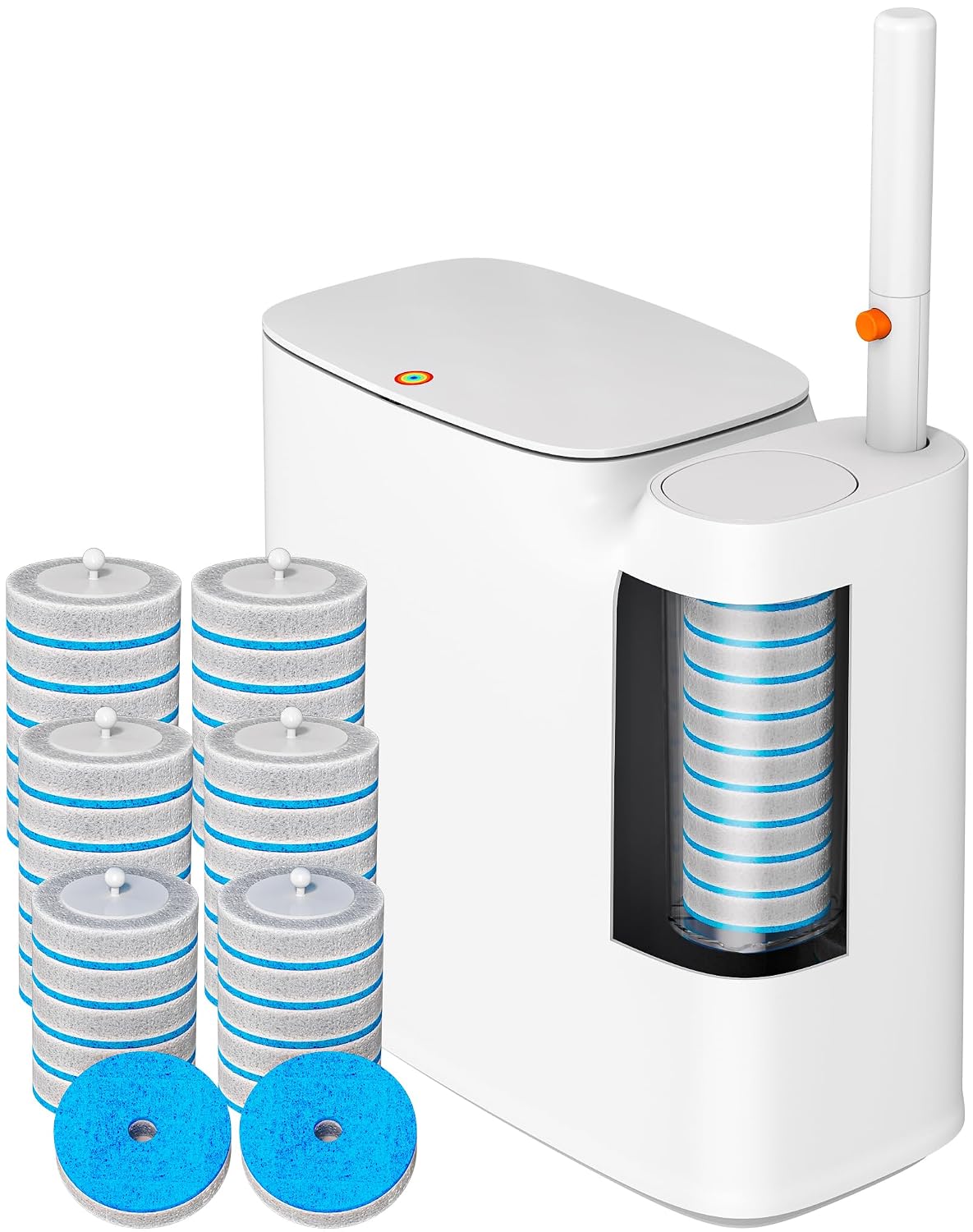 Bathroom Trash Can Set - Narrow White Plastic Small Trash Can, A Toilet Wand, Toilet Brush Holder And 36 Refills, 2 Gallon Trash Can With Pop-Up Lid, Suitable For Bathrooms And Small Toilets.