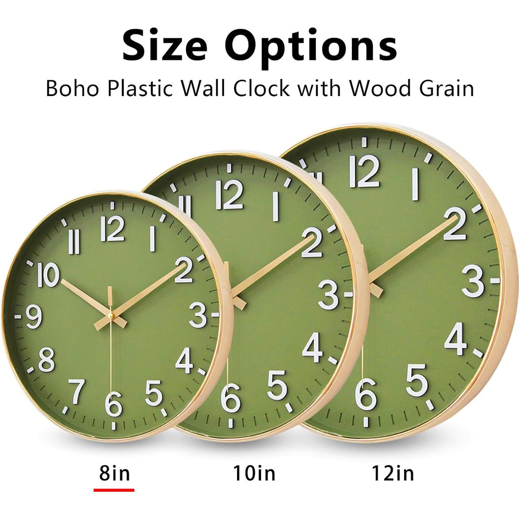 Hzdhclh Wall Clocks Battery Operated,Wall Clock Green Gold,8 Inch Wall Clock Silent Non Ticking Modern 3D Numbers For Kitchen Bedroom Living Room Office Classroom Decor