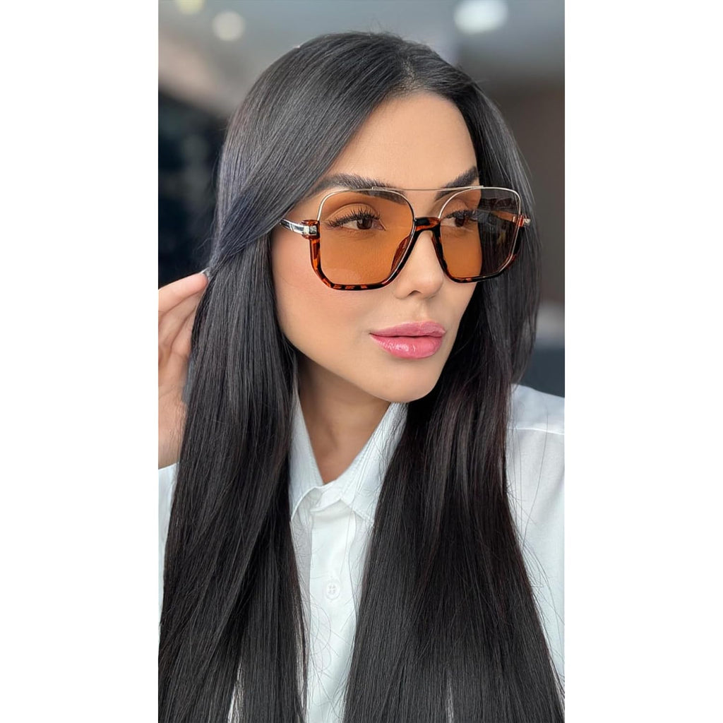 Guvivi Retro Oversized Aviator Sunglasses For Women Men Square Double Bridge Pilot Sun Glasses 70S Trendy Shades