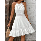 Floerns Women'S Contrast Lace Sleeveless Halter Dress Backless Vacation A Line Dress