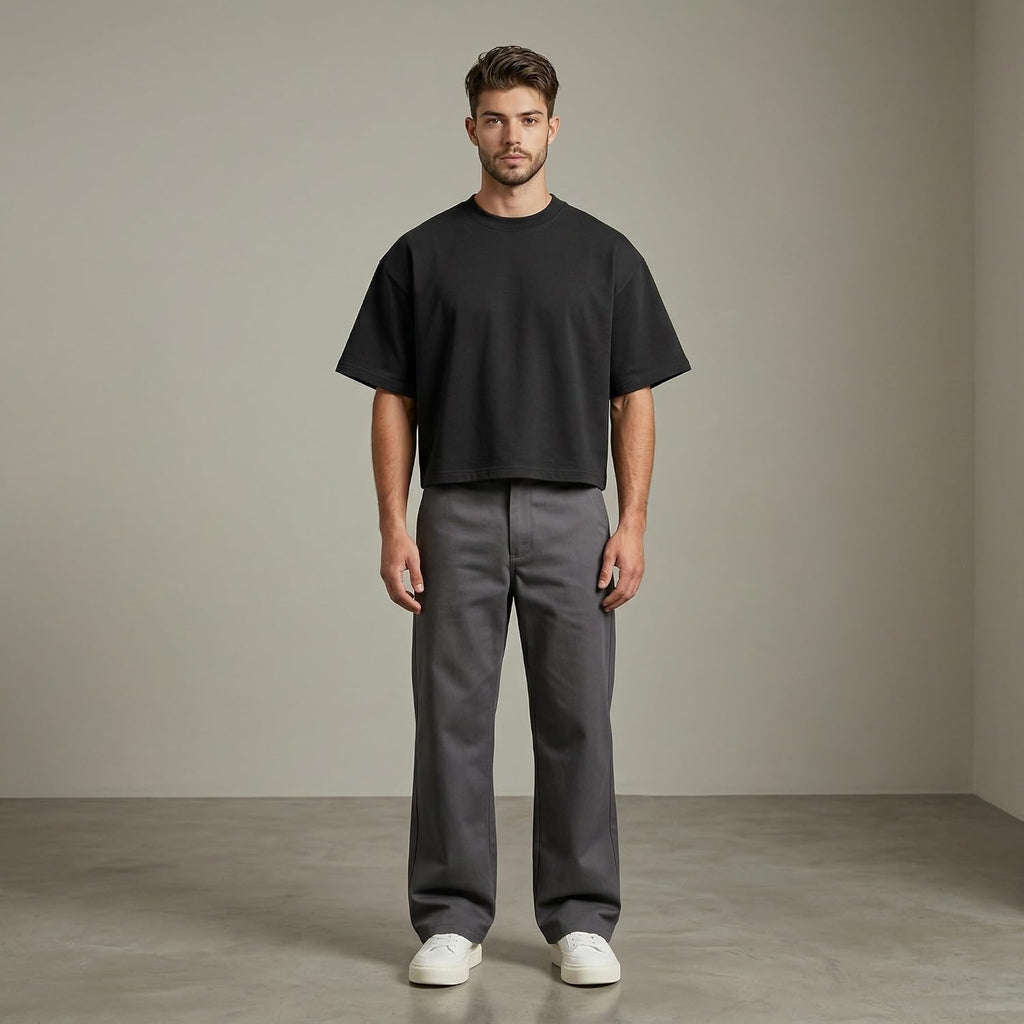Boxy Cropped T Shirt For Men – Heavyweight 300Gsm Cotton Tee, Wide Chest Oversized Fit, Drop Shoulder Streetwear Shirt