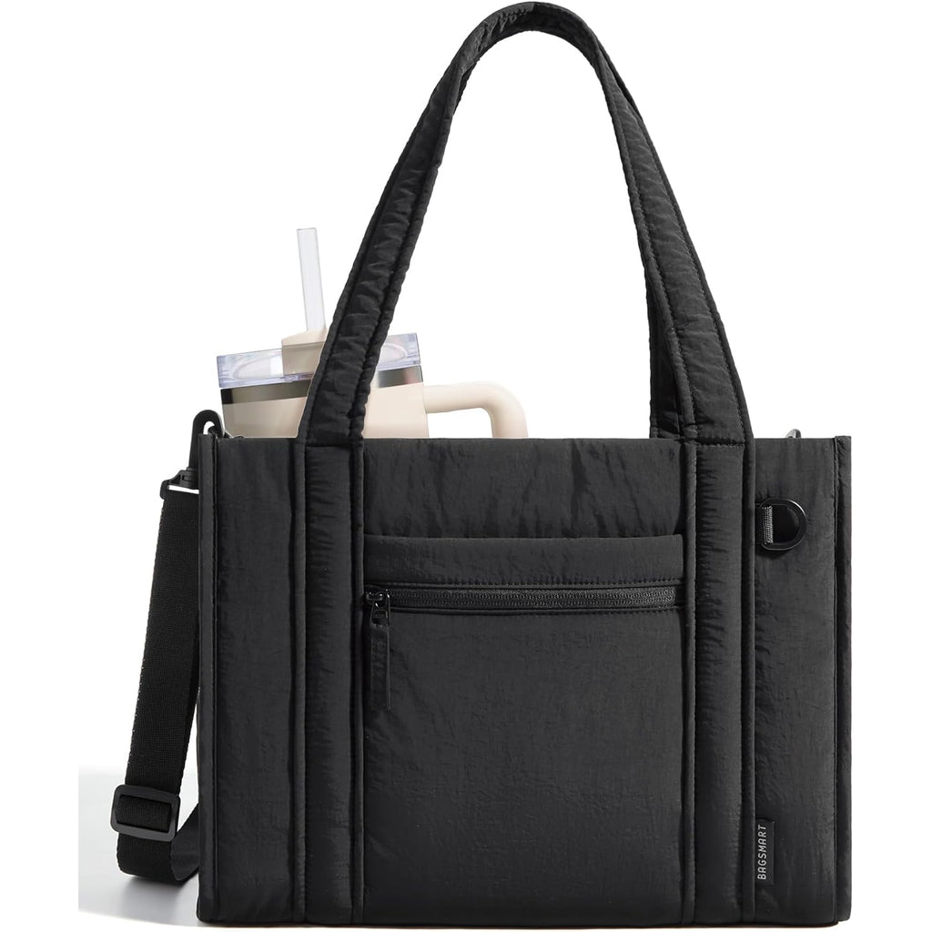 BAGSMART Boxy Tote Bag for Women, Crossbody Bag with Zipper, Crush Bow Purses for Travel Work College
