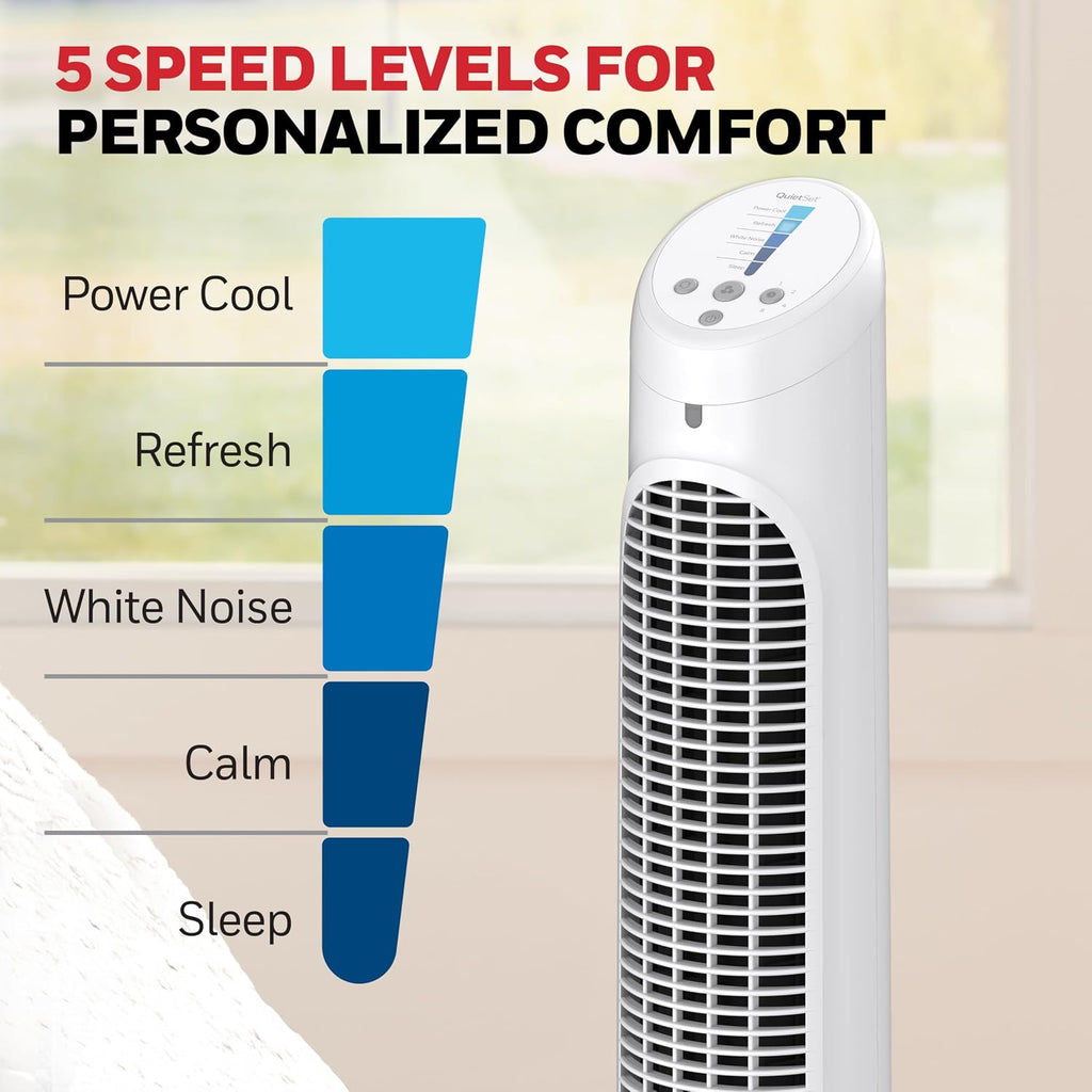 Honeywell Quietset Whole Room Oscillating Tower Fan With Remote, White, Hyf260