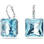 Swarovski Millenia Earrings, Square cut crystal, Blue, Rhodium plated