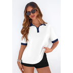 Prettygarden Summer Short Sleeve Polo Shirts For Women Collared V Neck Work Dressy Tops Knit Loose Business Casual Outfits