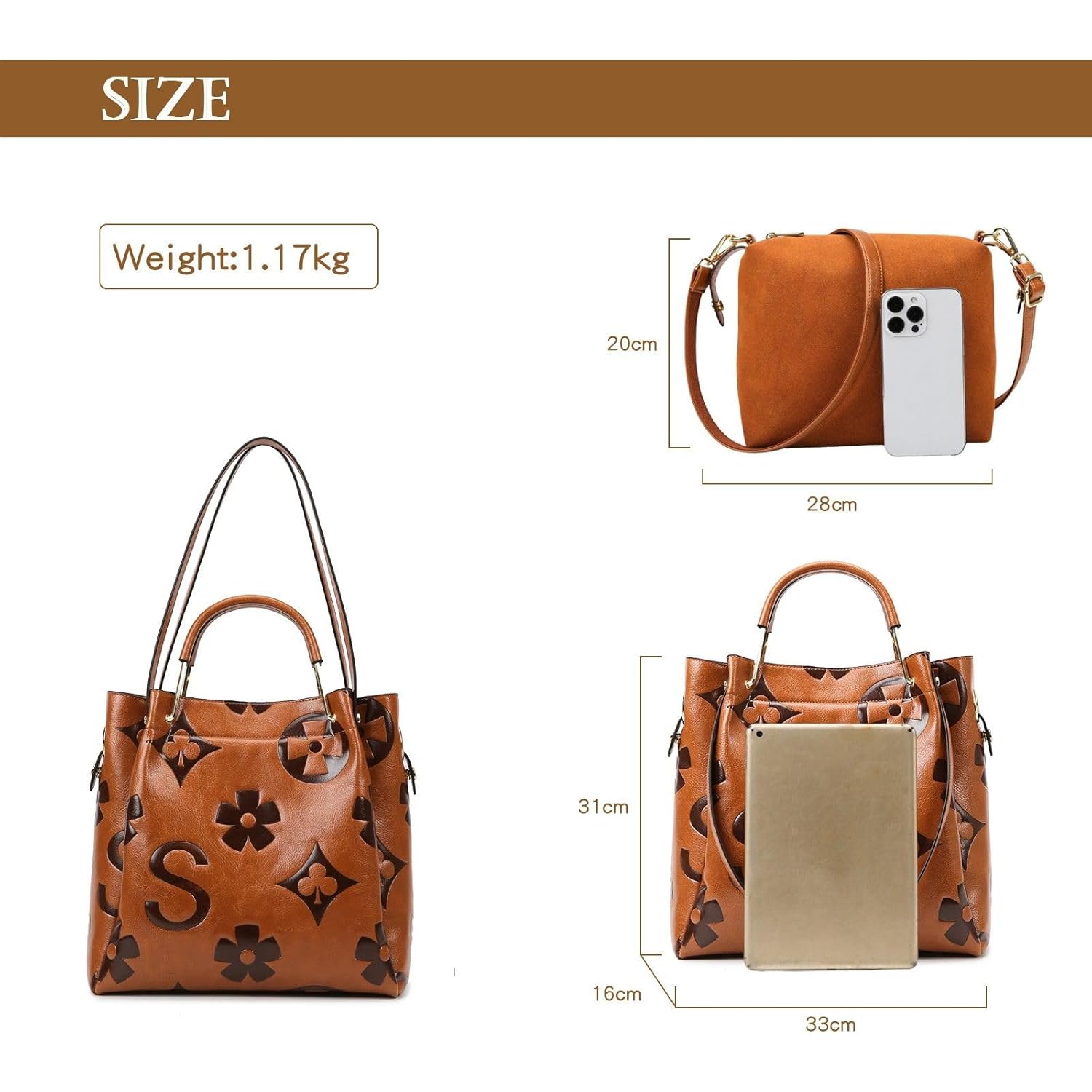 Travistar Floral Handbags Purses Women - Embossed Leather Top Handle Handbag Set Large Shoulder Bag Ladies Bucket Hobo Tote