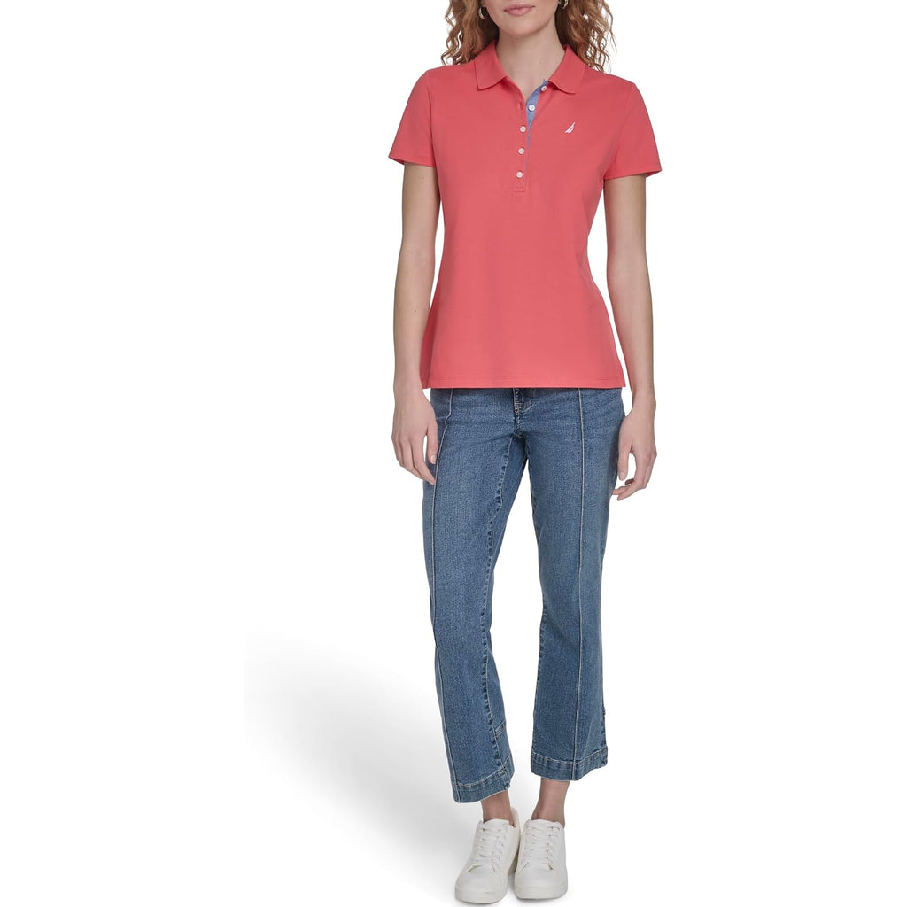 Nautica Women'S 5-Button Short Sleeve Breathable 100% Cotton Polo Shirt