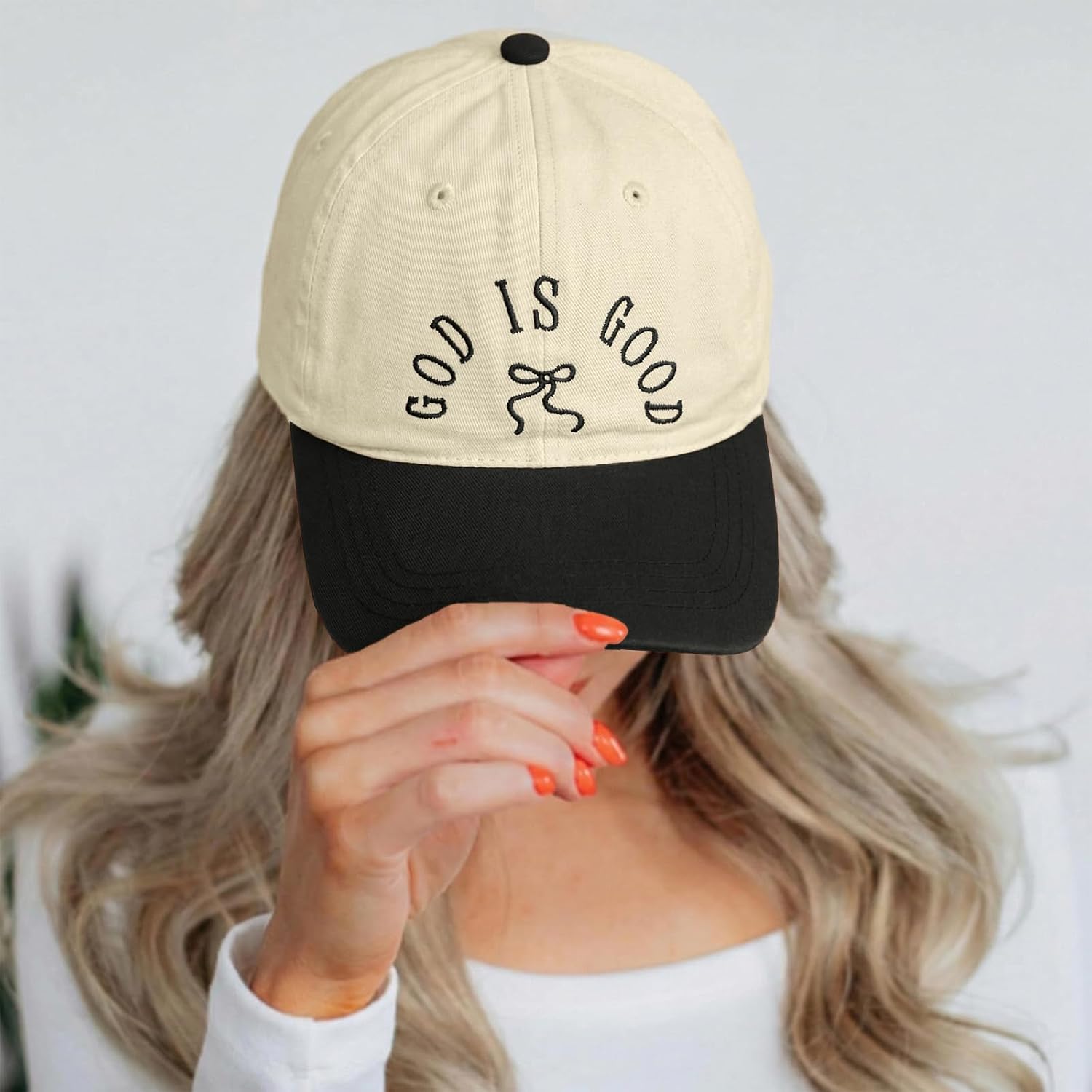 God is Good Christian Bow Hat Women Jesus Faith Religious Hats Embroidered Adjustable Cotton Baseball Cap White Black