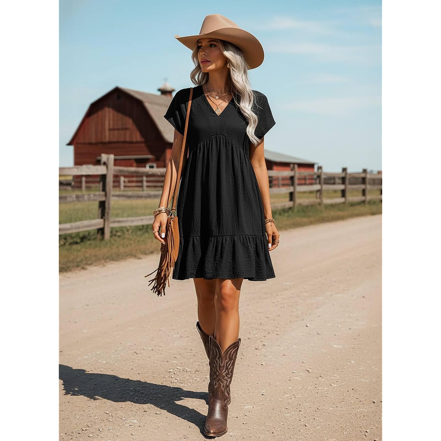 Acelitt Women'S Summer Dresses 2026 Beach Casual Deep V Neck Loose Sundress Short Sleeve Mini Dress With Pockets(Size Down)