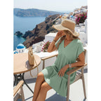 Acelitt Women'S Summer Dresses 2026 Beach Casual Deep V Neck Loose Sundress Short Sleeve Mini Dress With Pockets(Size Down)