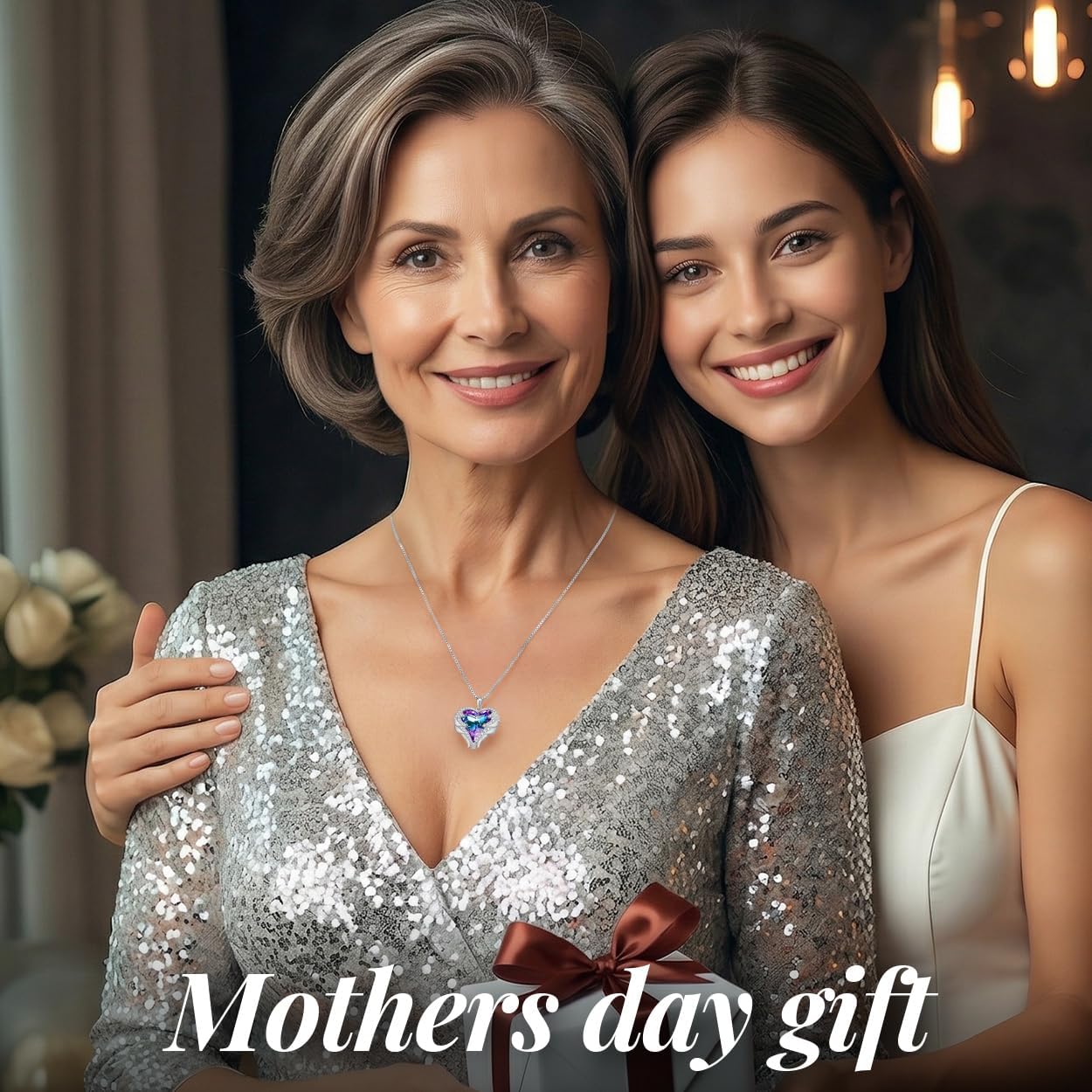 CDE Mothers Day Gifts for Women Angel Wings Necklace for Women with Birthstone, Love Heart Silver Tone/Gold Tone Pendant, Ideal Anniversary or Birthday Jewelry Gifts for Wife Girlfriend Her
