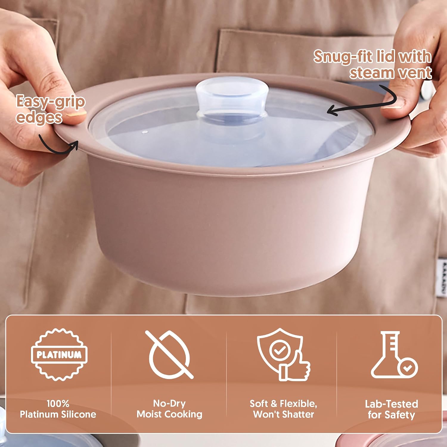 27Oz Platinum Silicone Microwave Steamer Pot With Handle & Lid - Korean 100% Food-Grade Steamer Bowl, Heat-Resistant Cooker With Steam Holes, Easy Clean, Dishwasher Safe, Yellow