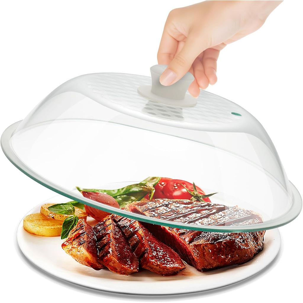 OEC Lighter Weight Tempered Glass Microwave Splatter Cover - 11.5 inch (Inner Diameter 10.6”) - Heat-Resistant -Durable Glass Lid with Vent, Silicone Knob, Dishwasher Safe, 100% Food Grade - BPA Free