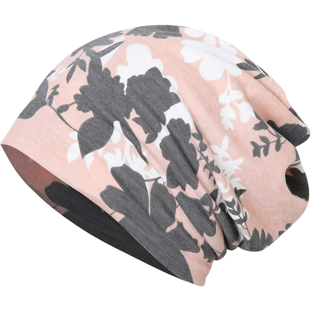 JarseHera Womens Slouchy Beanie Soft Chemo Caps Breathable Cancer Headwear Hats Turban 1 Pair,flower Style A-pink