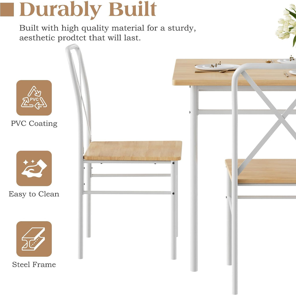 Vecelo 5-Piece Dining Table Set For 4, Wood Dinette With Chairs, Natural | Space-Saving, For Kitchen
