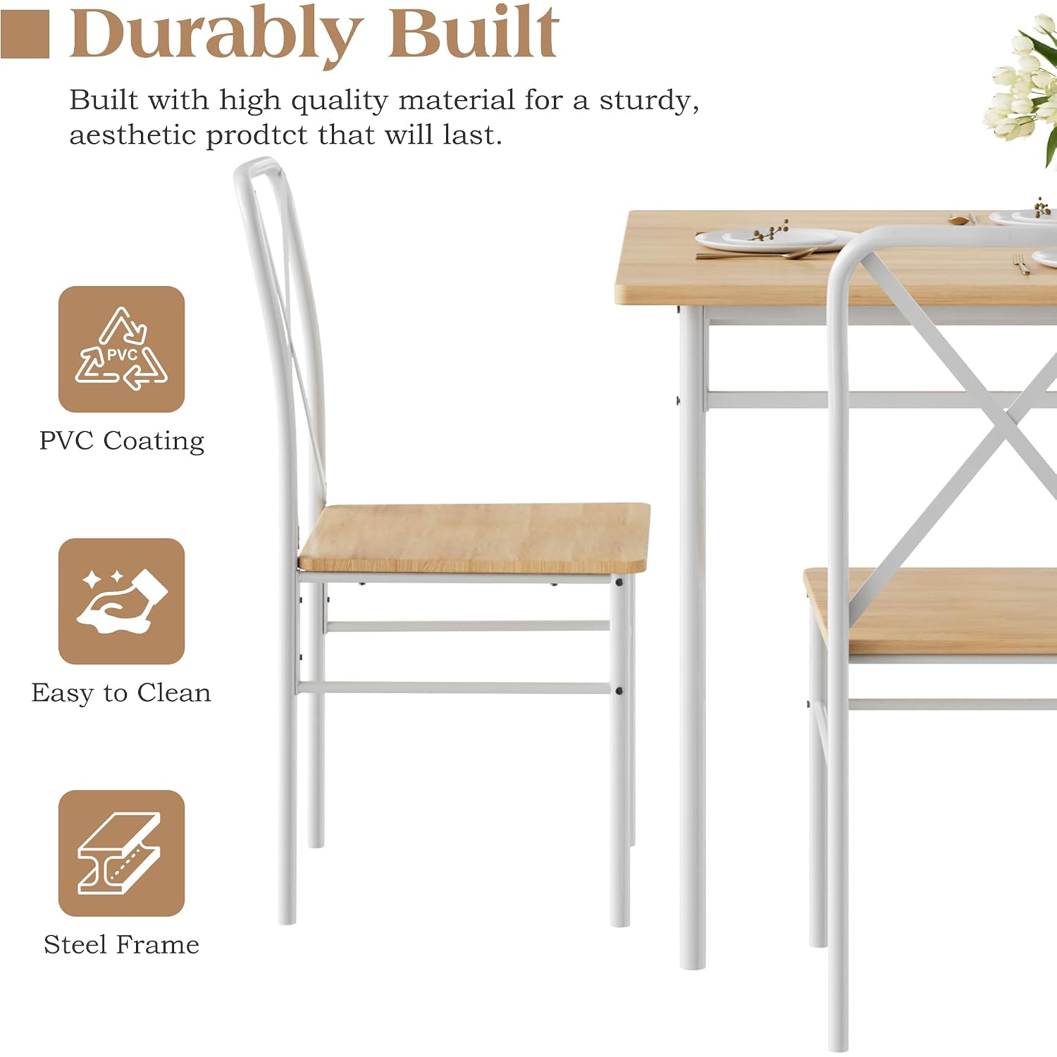Vecelo 5-Piece Dining Table Set For 4, Wood Dinette With Chairs, Natural | Space-Saving, For Kitchen