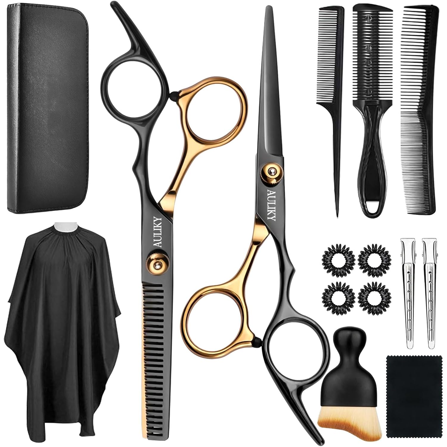 Hair Cutting Scissors Shears Kits, 15 Pcs Professional Stainless Steel Hairdressing Shears Set Thinning Scissors For Barber/Salon/Home/Men/Women/Kids/Adults