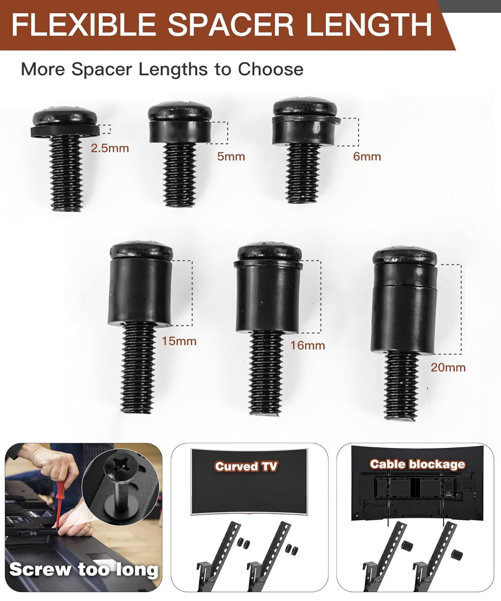 92PCS Universal TV Mounting Hardware Screw Kit Set - M4 M5 M6 M8 Screws, Spacers and Washers for Most TV/Monitor VESA Mount, TV Mount Replacement Screws with Box up to 80", Black