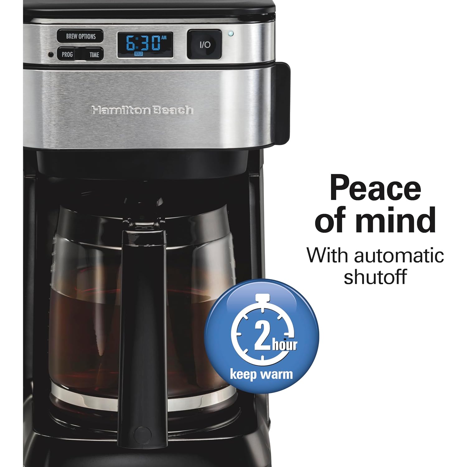Hamilton Beach Frontfill 12 Cup Programmable Drip Coffee Maker | Regular & Bold Brew Options | Auto Pause And Pour | Glass Carafe | Black With Stainless Accents | 46310