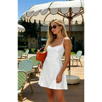 Beagimeg Women'S Satin Square Neckline Mini Dress Backless Lace-Up Sleeveless Cocktail Party Dress
