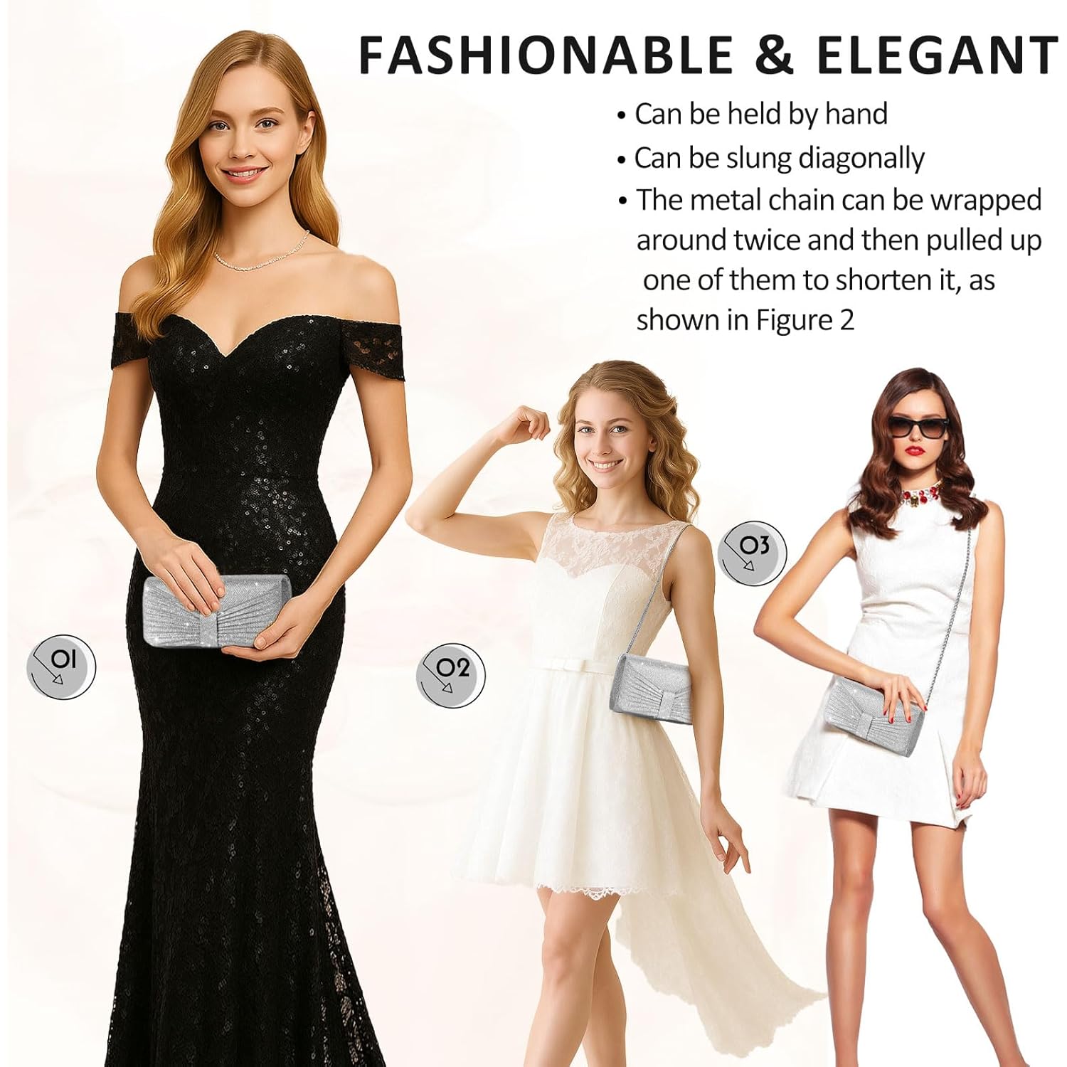 Evening Bag Clutch Purses for Women Wedding Bag Sparkling Party Handbag with Detachable Chain