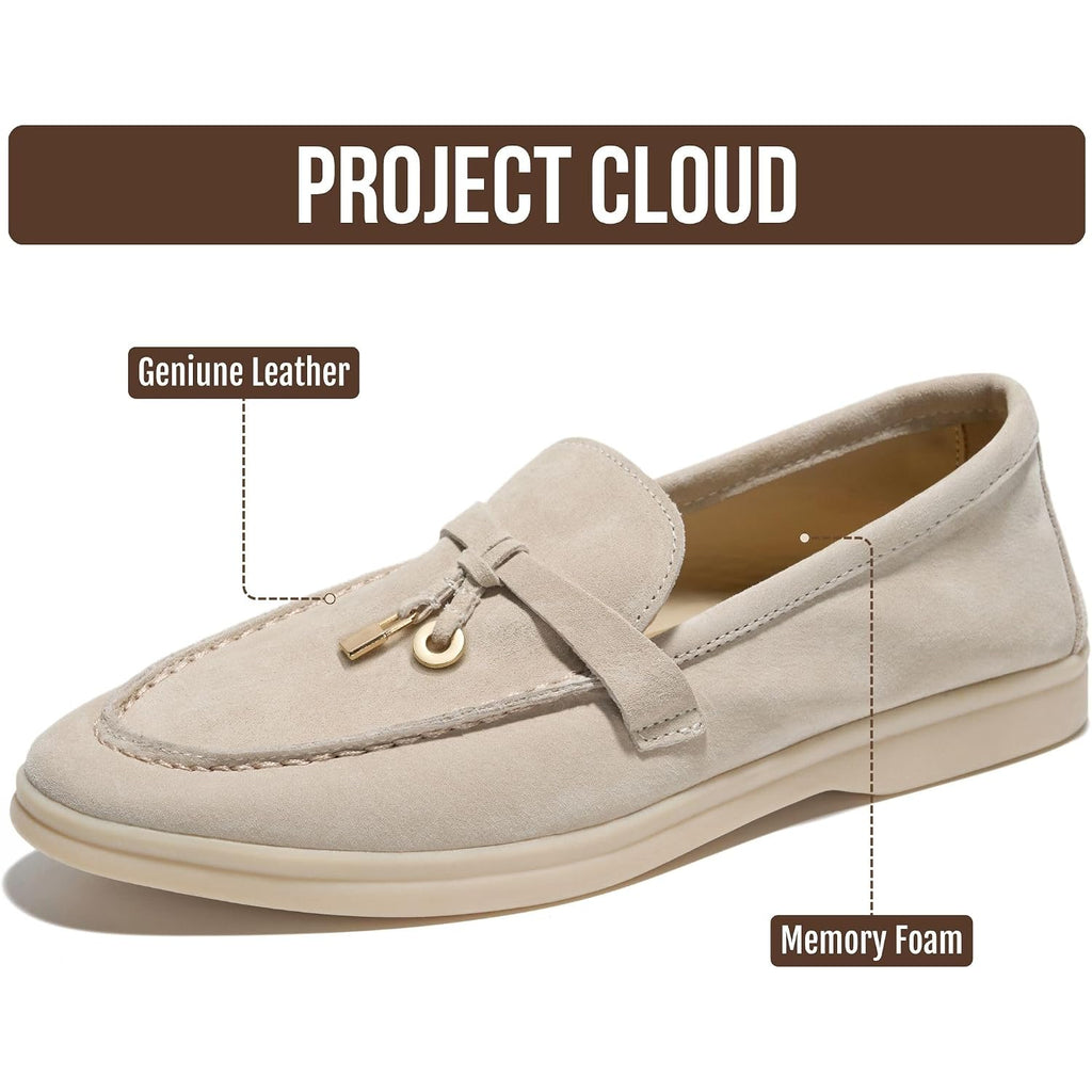 Project Cloud 100% Genuine Leather Womens Shoes - Lightweight Moccasins Loafers For Women With Memory Foam And Leather Insole - Non-Slip Casual Womens Slip On Shoes For Women (Iris)