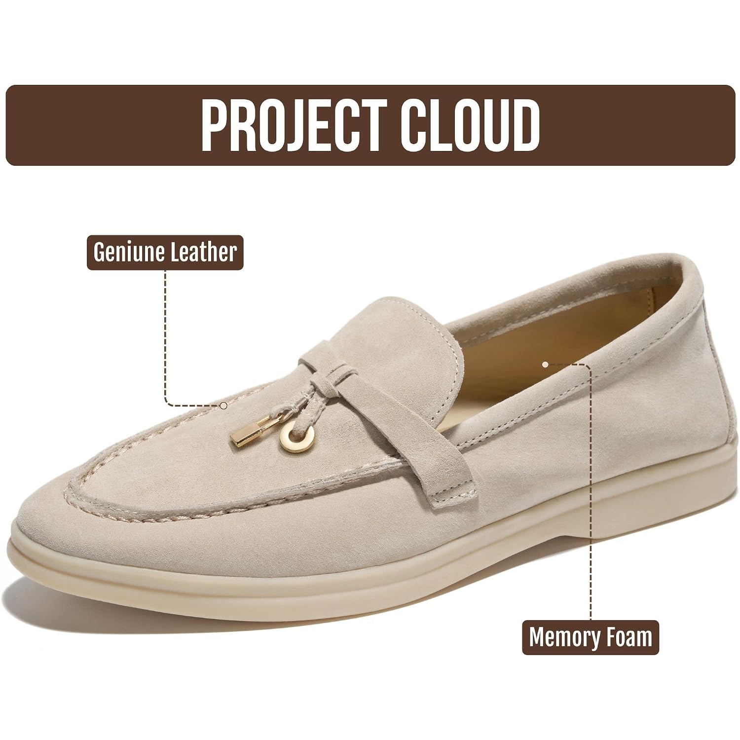 Project Cloud 100% Genuine Leather Womens Shoes - Lightweight Moccasins Loafers For Women With Memory Foam And Leather Insole - Non-Slip Casual Womens Slip On Shoes For Women (Iris)