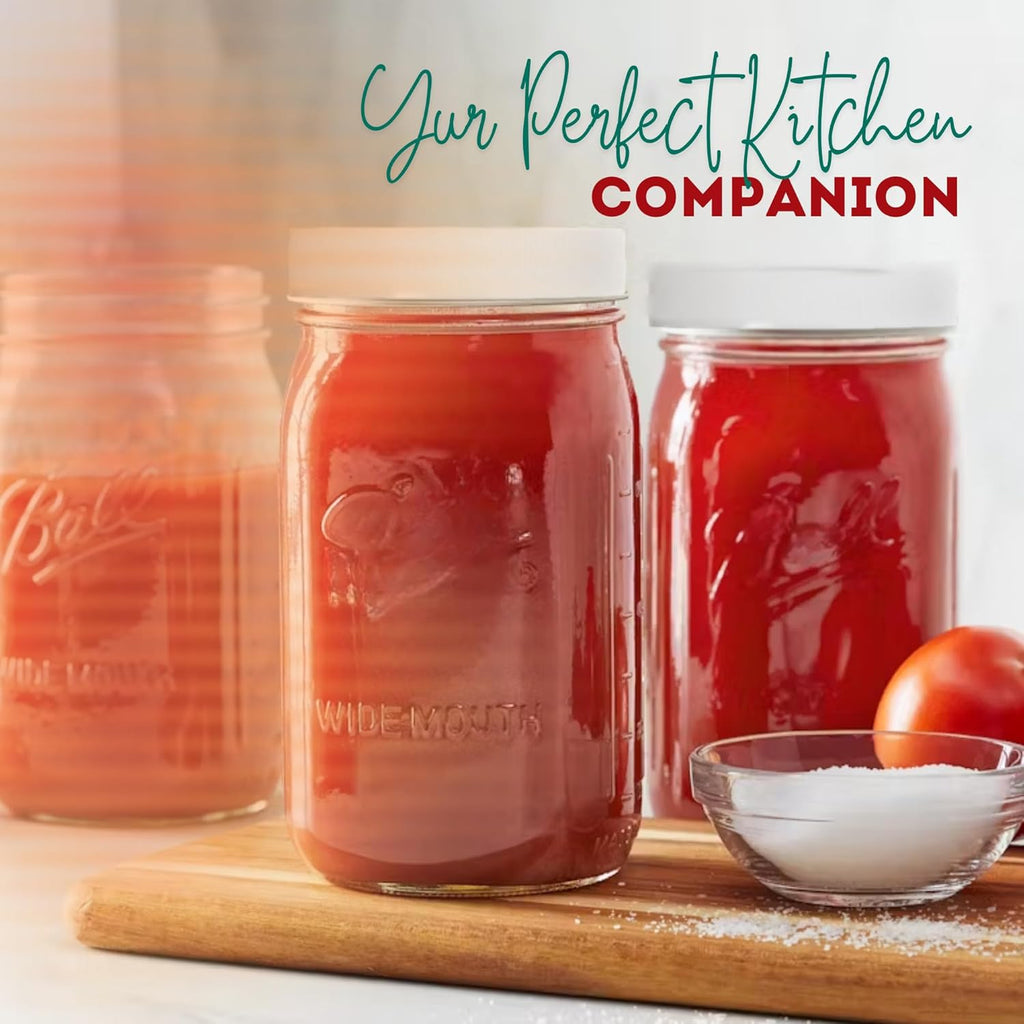 Wide Mouth Mason Jars 32 oz – 2 Pack Quart Size Jars with Airtight Lids and Bands & White Plastic Lid, Ideal for Meal Prep, Canning, Fermenting and DIY Projects, Microwave & Dishwasher Safe.