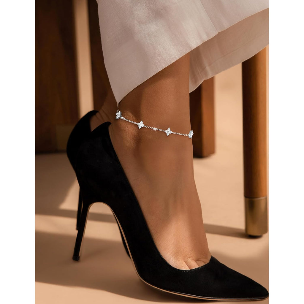 RLMOON Gold Silver Anklets for Women CZ Ankle Bracelet 14K Gold Plated Waterproof Layered Stackable Tennis Dot Chain Anklet Trendy Summer Beach Foot Jewelry
