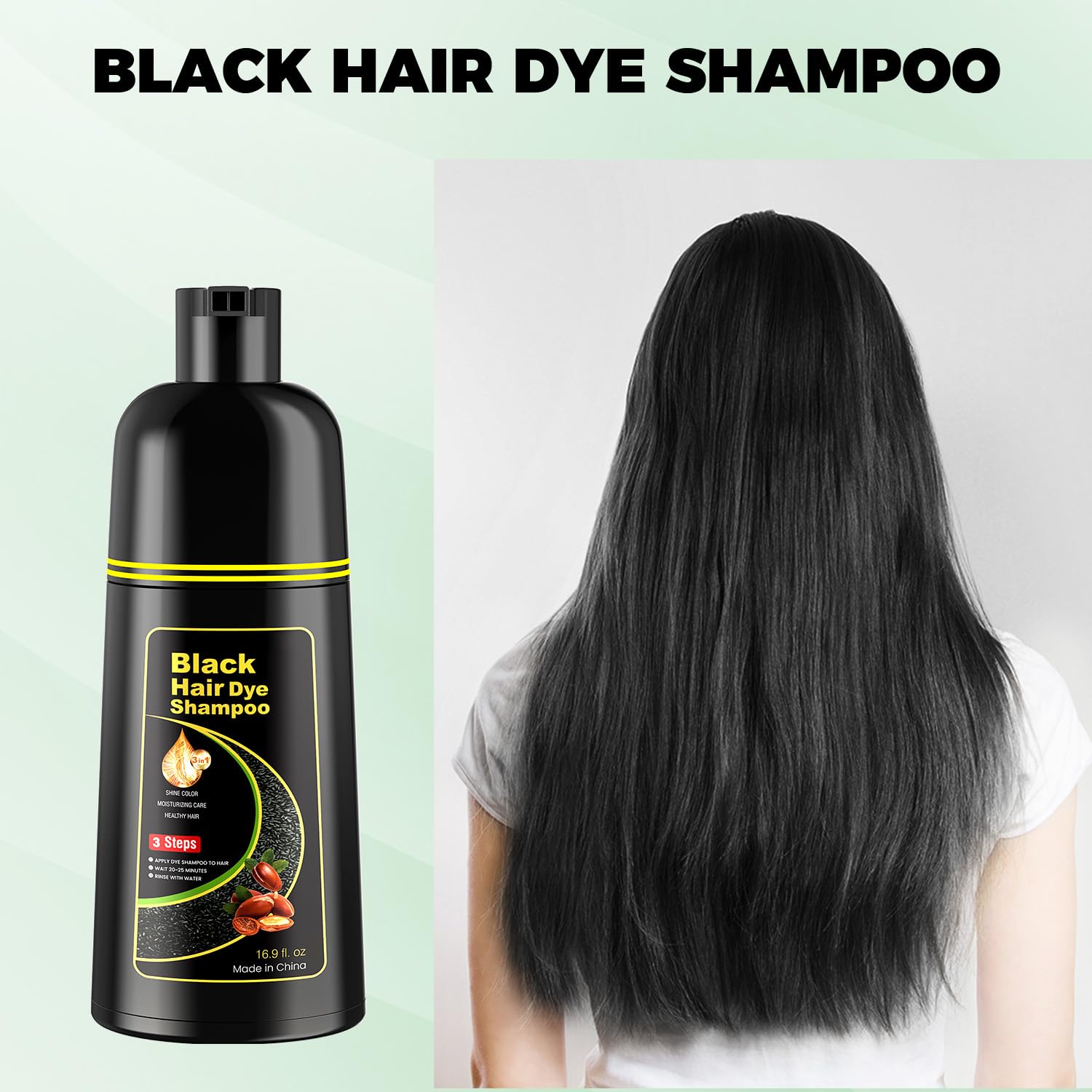 Kaisasa Black Hair Dye Shampoo 3 In 1,Hair Color Shampoo Covers Gray Hair For Women And Men (16.9 Fl.Oz Black)