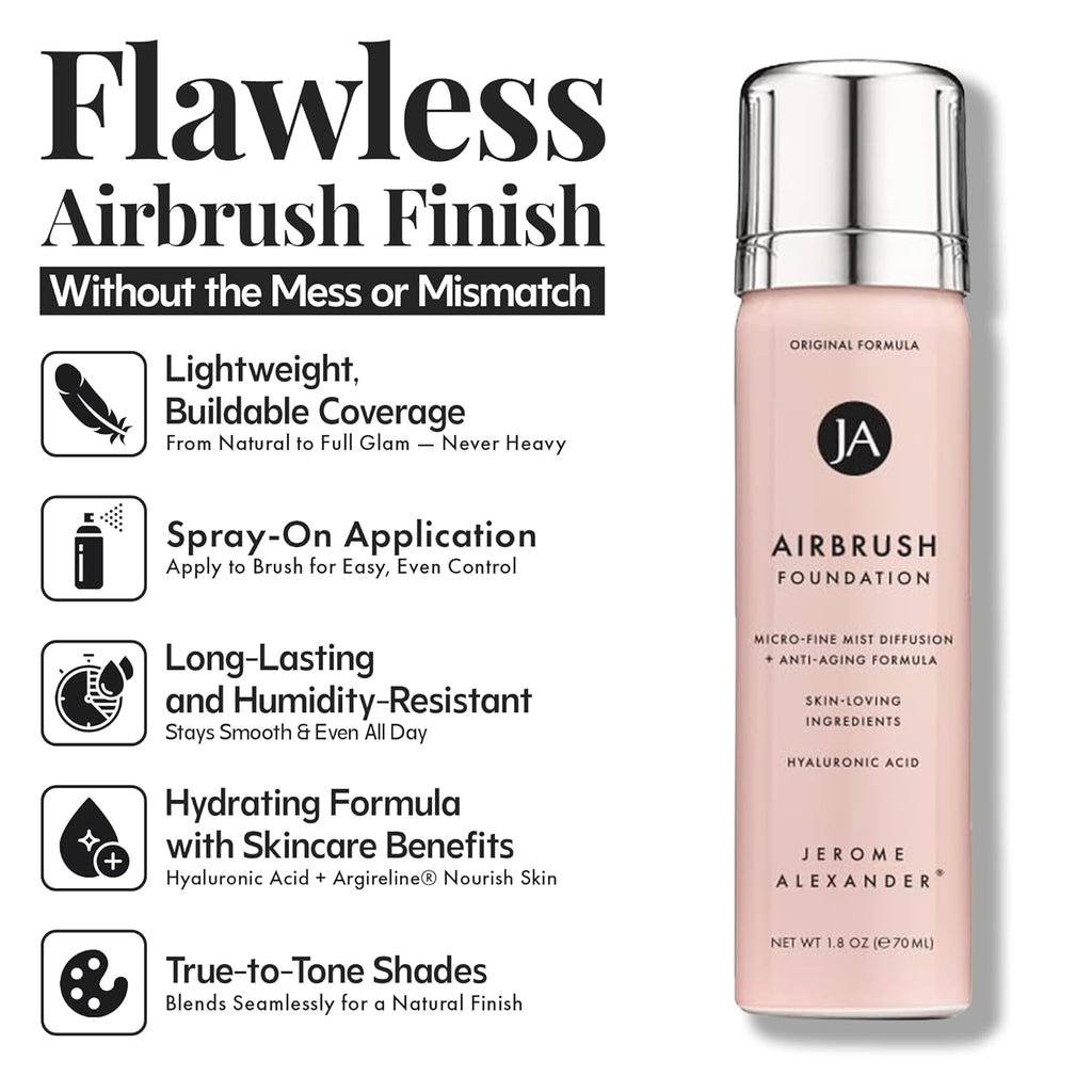 Jerome Alexander MagicMinerals AirBrush Foundation - Long Lasting Full Coverage Foundation Makeup with Anti Aging - Sweat‑Resistant Breathable Microfine Mist for Natural Finish - Light Medium