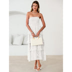 Simplee Womens Summer Strapless Maxi Dress 2026 Boho Floral Off Shoulder Wedding Guest Dresses Tiered Beach Long Sundress