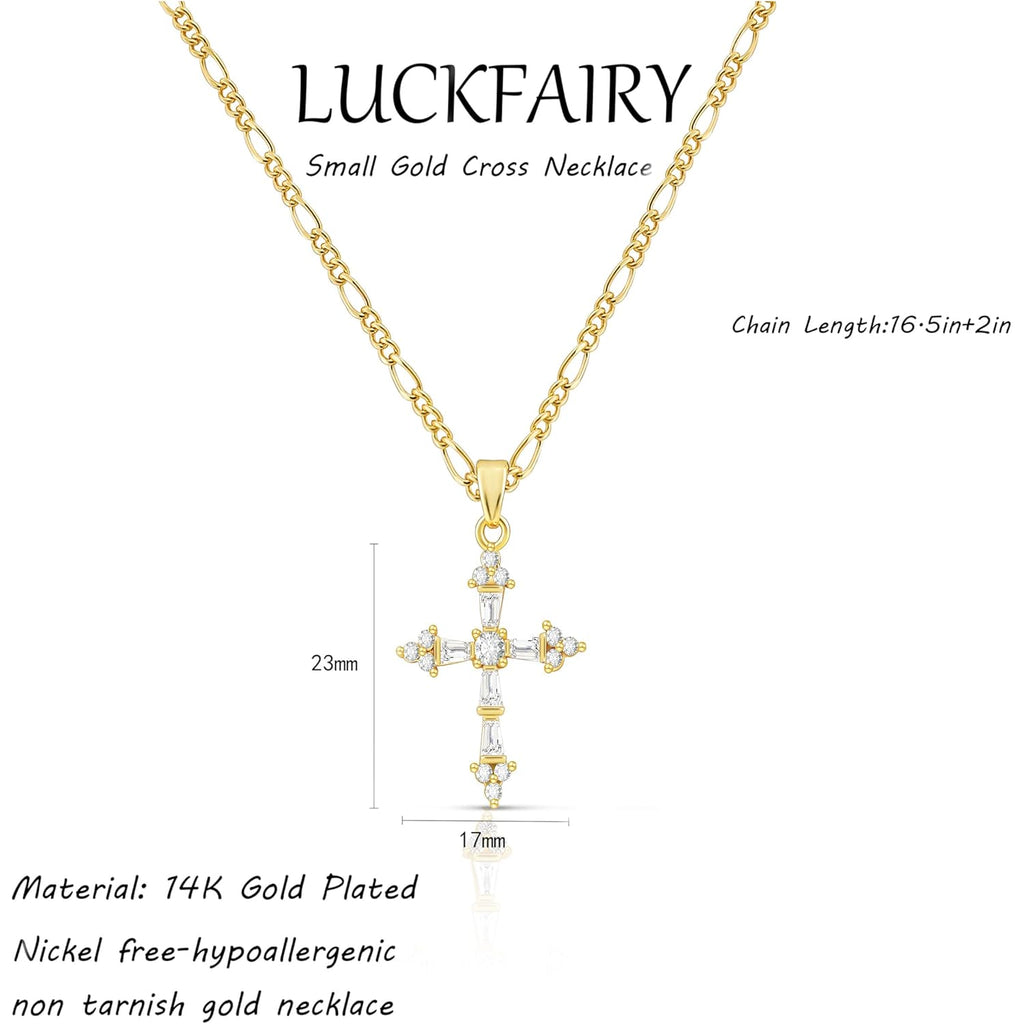 Cross Necklace for Women,Double Cross Necklace 14K Gold Plated Cross Pendant Necklace Dainty Gold Cross Necklaces for Women Trendy Small Cross Charm Necklace Simple Cute Choker Necklaces Gold Jewery