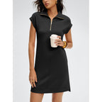 Anrabess Womens Summer Casual Half Zip Cap Sleeve Trendy Wrinkle-Free Tshirt Dress 2026 Spring Beach Vacation Short Dresses