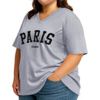 rosemia Plus Size Tops for Women Oversized Casual Tops V Neck Short Sleeves Basic Tees 2026 Gray Paris