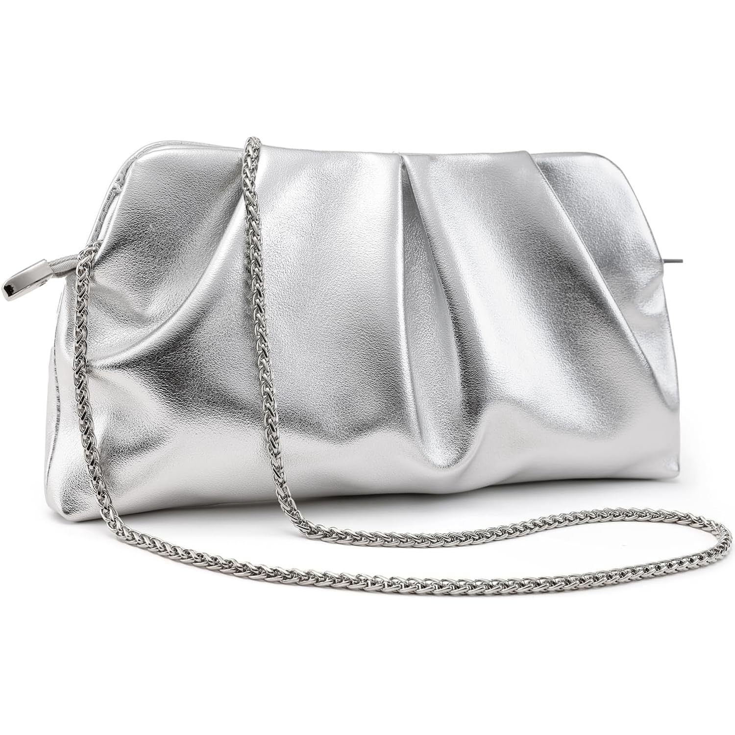 Women Clutch Bag Dressy Formal Handbag Pleated Pu Clutch Purse Detachable Chain