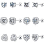 M MOOHAM 6 Pairs Hypoallergenic Flat Back Stud Earrings Set for Women - 14k Gold Plated Silver Studs CZ Earrings for Women Men Trendy Non Tarnish Earring Stack for Sensitive Ears Jewelry Gifts