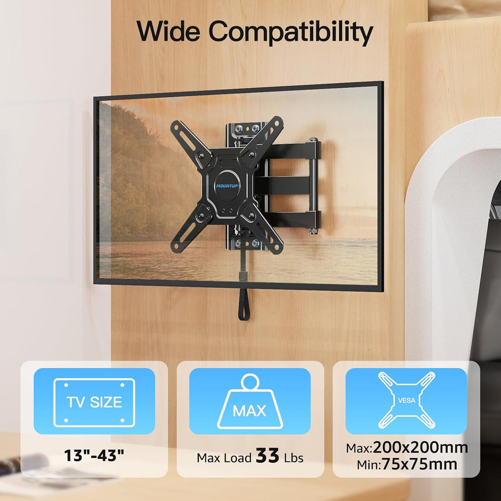 Mountup Lockable Rv Tv Mount For 13-43 Inch Tvs - Full Motion Swivel Rv Tv Bracket With Pull Cord Lock, Space Saving Design For Camper, Trailer, Motorhome, Truck - Max 33Lbs & Vesa 200X200Mm, Mu2101