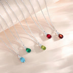 FANCIME 14K Solid White Gold Birthstone Pendant Necklace for Women with Diamond Pear Shaped Teardrop Necklace Birthday Gifts for Mom Women Sterling Silver Chain 16" + 2" Extender